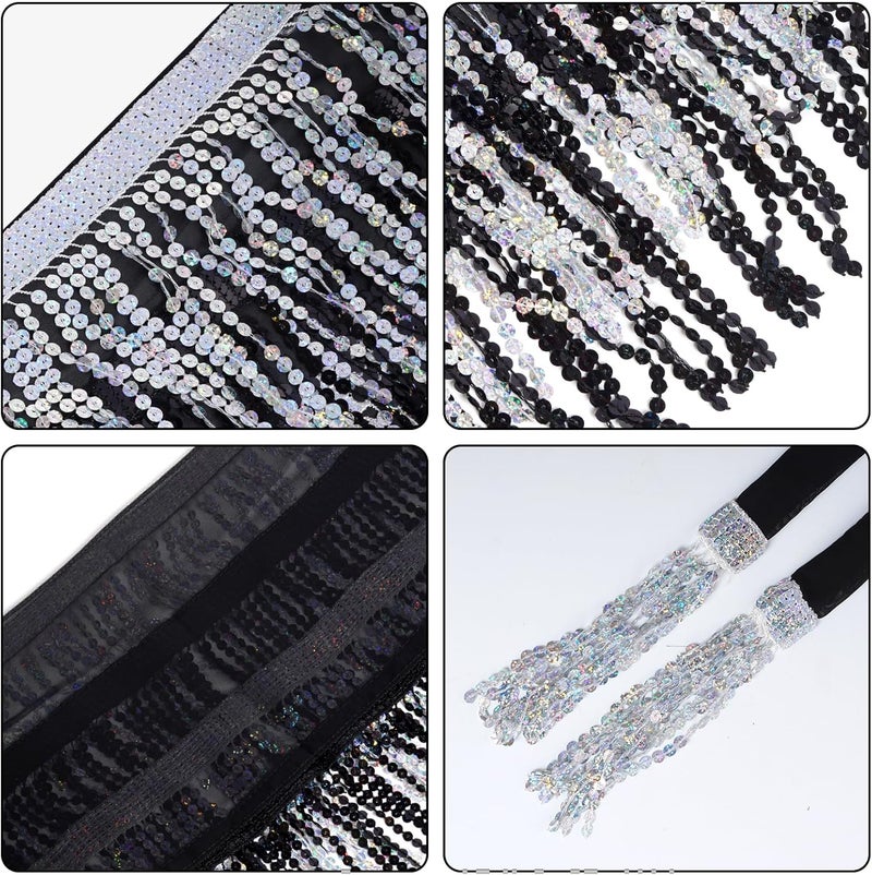 SUMERSHA Belly Dance Hip Scarf Sequin Tassel Skirt Wrap Sparkly Rave Costume for Women - Image 3